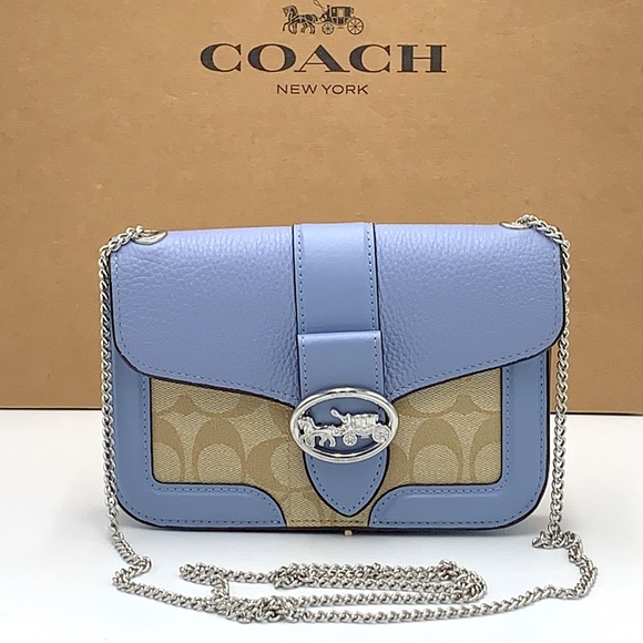 COACH Georgie Crossbody In Signature Canvas LIGHT KHAKI/MARBLE BLUE - Picture 2 of 14